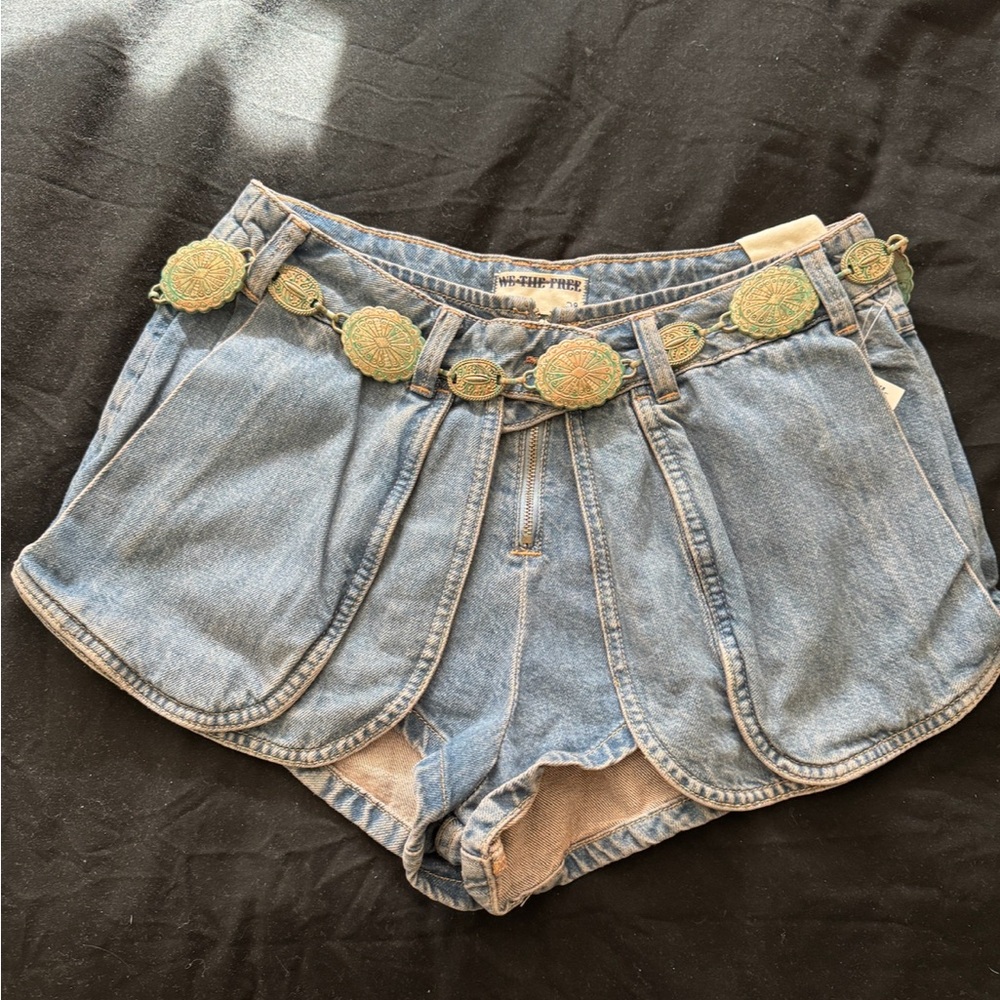 Free People Blue Denim Shorts with Decorative Belt NWT belt included!
